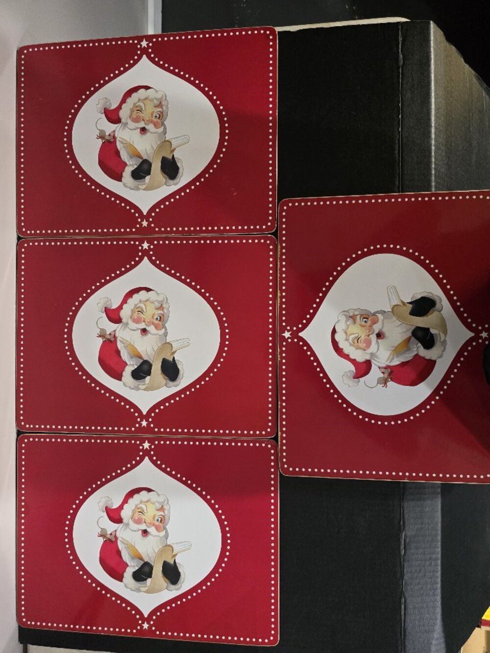 Pottery Barn Santa Cork Placemats - Set of 4 - feat. Retro-Style Santa & Mouse